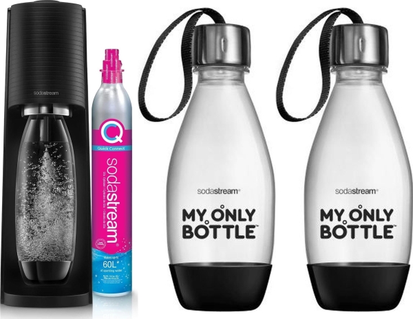 Sodastream Terra Saturator + 1 Flasche + Gas Schwarz + 2X 0,5L