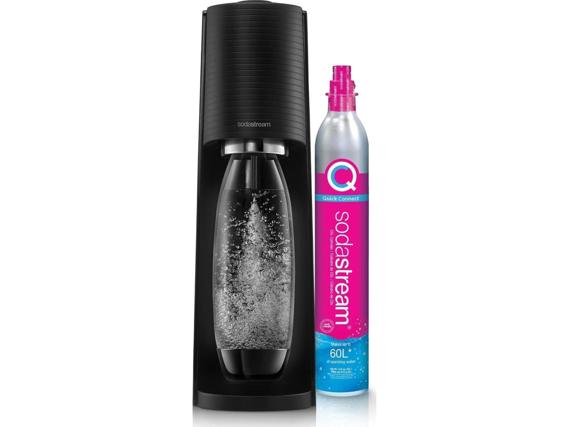 Sodastream Terra Saturator + 1 flaske + gas Sort + 2x 0,5L