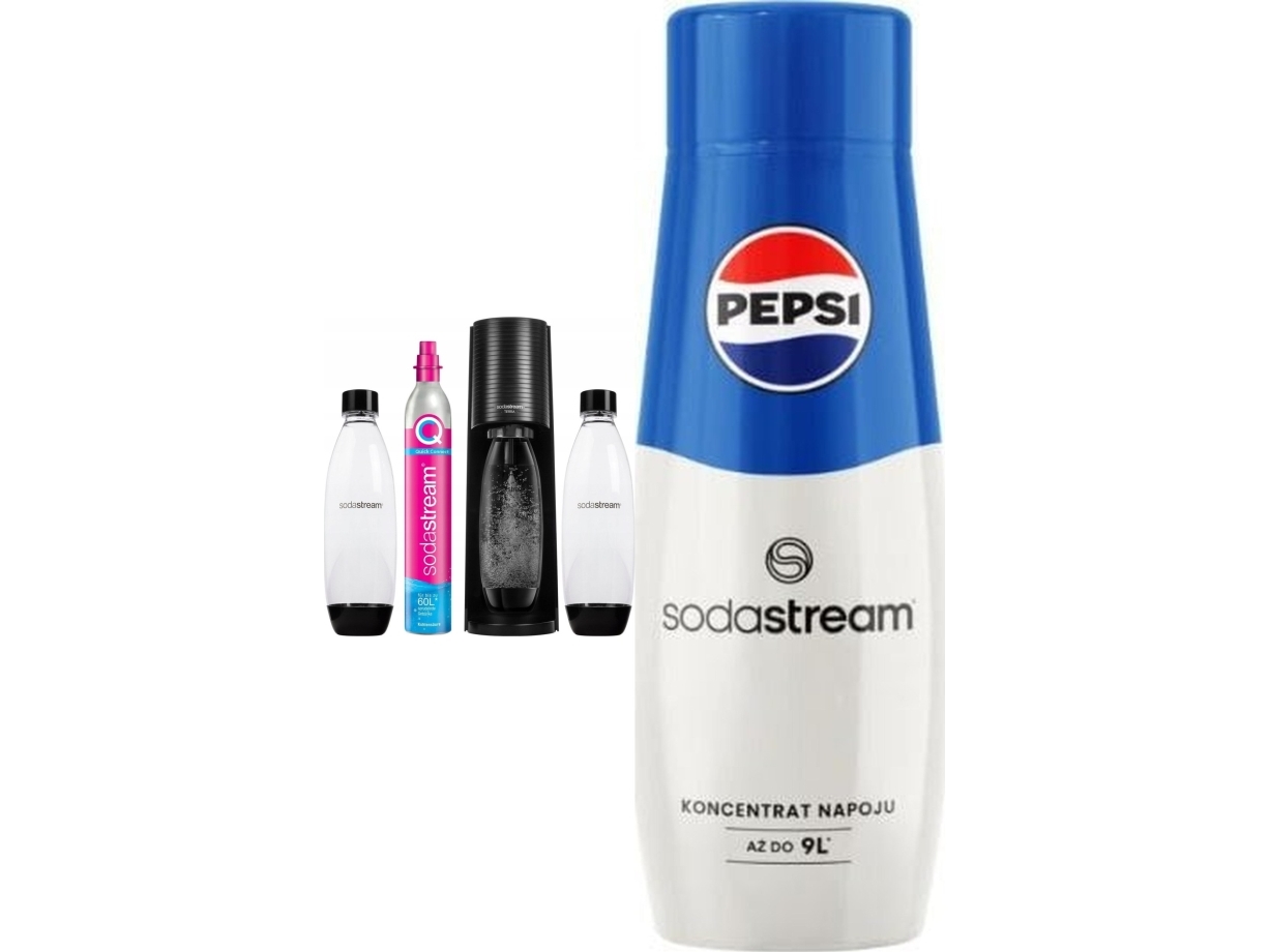 Sodastream Terra Saturator + 2 Flaschen + Schwarzgas + Pepsi-Sirup