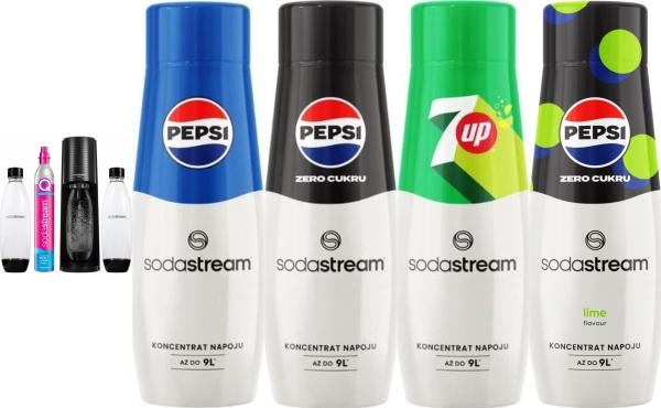 Sodastream Terra Sättiger + 2 Flaschen + Schwarzgas + Pepsi Sirup, Pepsi Zero, Pepsi Lime, 7Up