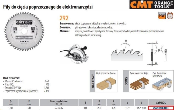 CMT 292.160.40H HM savklinge 160x20x2,2/1,6 Z=40