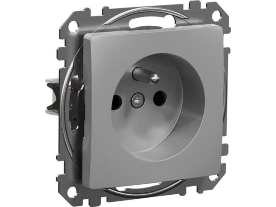Schneider Electric, Sedna Design and Elements, 2P+PE vägguttag med skydd för strömbana, silver aluminium,SDD113011 | EL Artiklar - Elcentral - Automatsäkringar | GameStuff
