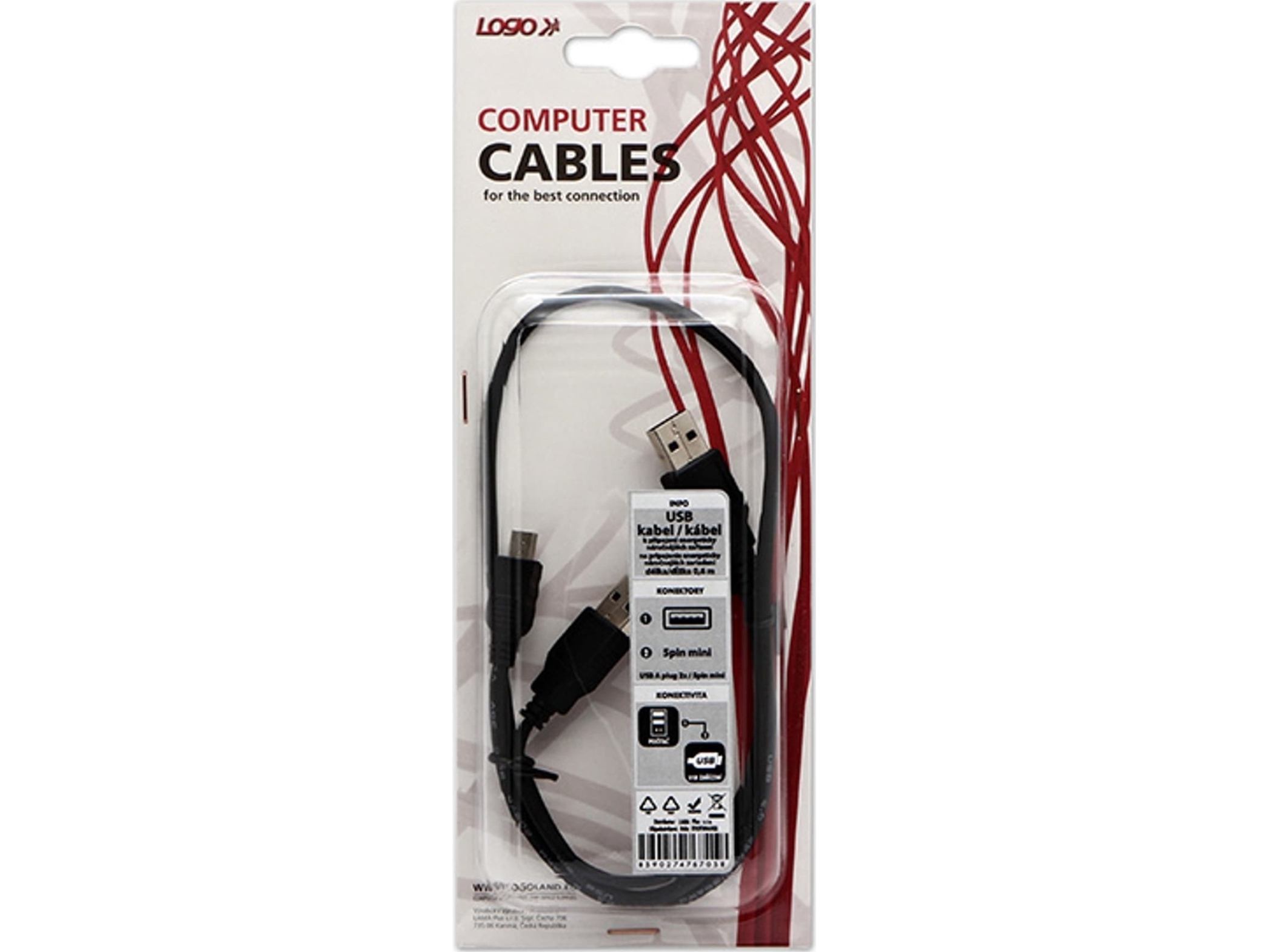 Usb Logo Usb-A - Microusb + Usb-A Kabel 0,6 M Sort