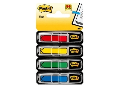 Post-It Index Små Flag Med Pile, 4 Assorterede Farver, 4 Blokke A 24 Ark