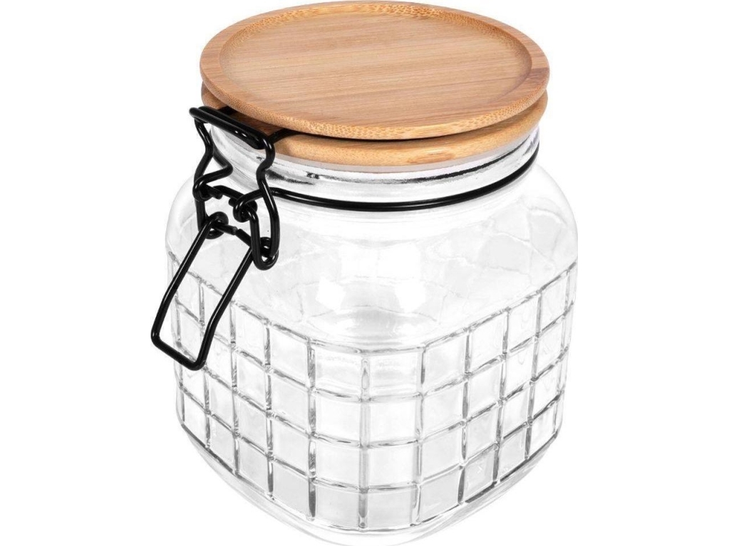 Excellent Houseware Køkkenkrukke glasbeholder med bambuslåg patentklip tæt med forsegling 1,1 l
