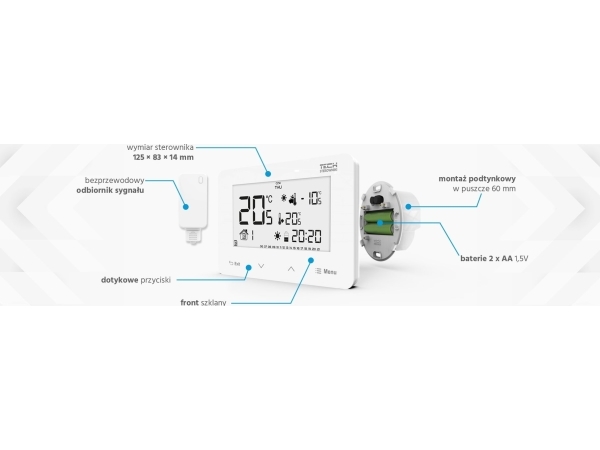 Tech Wireless rumcontroller ST293V2 med to tilstande (glasfrontpanel) hvid