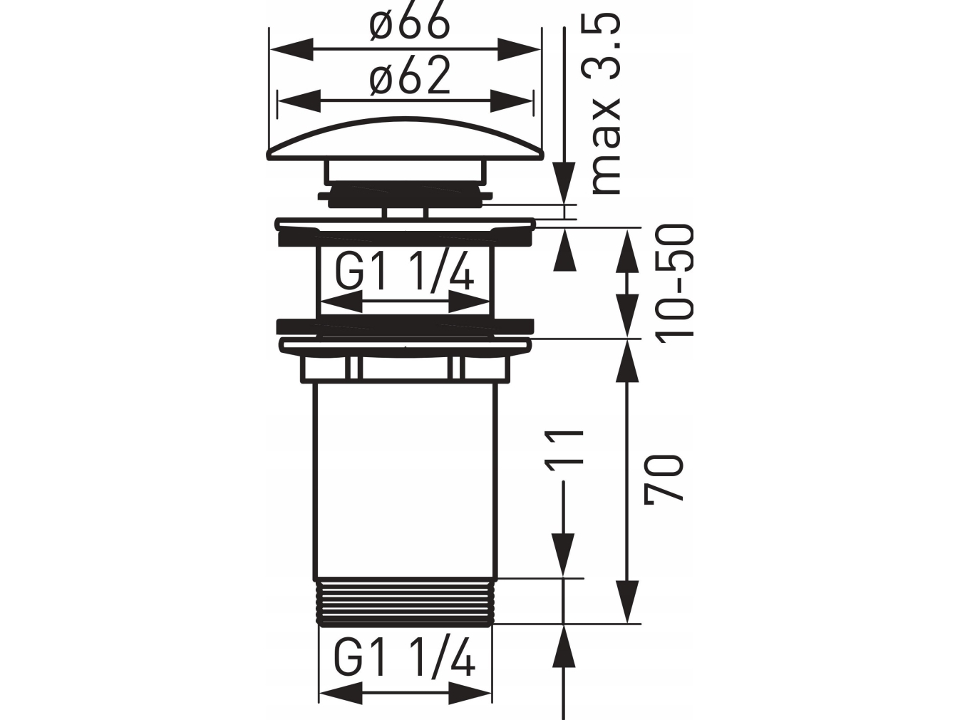 Ferro S285B-BL-B SPUST/KLIK-KLAK ROTONDO utan bräddavlopp LARGE G5/4 BLACK BLISTER FERRO // S.SPUST.KLIK-KLAK-F-S285B-BL-B | VVS Artiklar - Badrum - Tillbehör för tvättställ | GameStuff