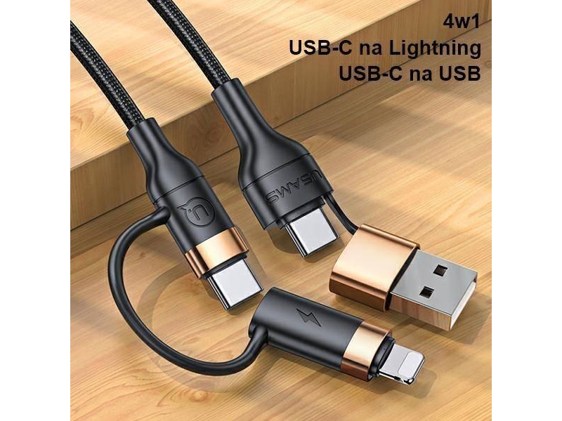 Usams Kabelis Pintas U62 2Xusb-C/Usb-A/Lightning 1,2M Pd Fast Charge Juodos Spalvos Sj483usb01 (Us-Sj483)