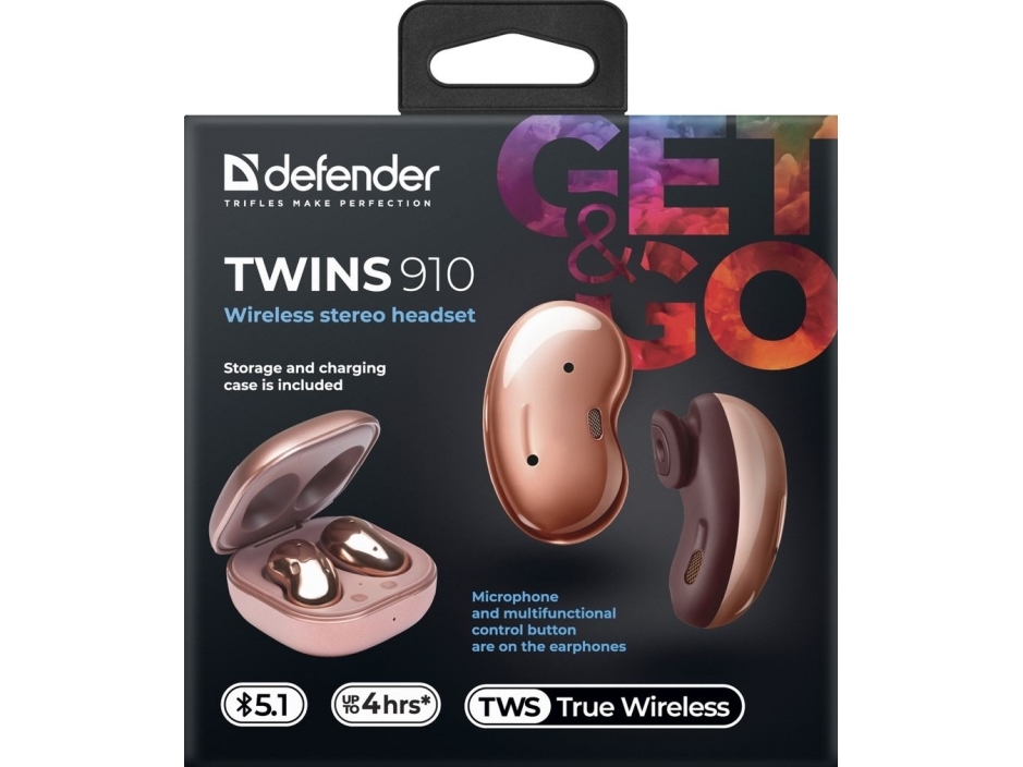 Defender Headphones Defender Twins 910 Headphones With Microphone Wireless Bluetooth Tws Dark Gold
