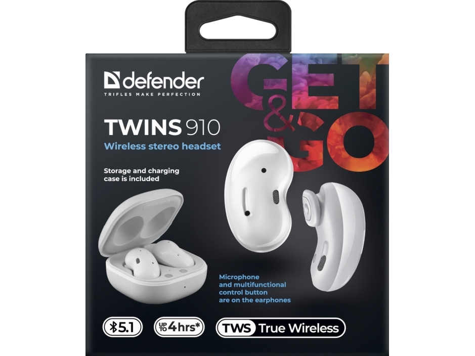 Defender Headphones Defender Twins 910 Headphones With Microphone Wireless Bluetooth Tws White