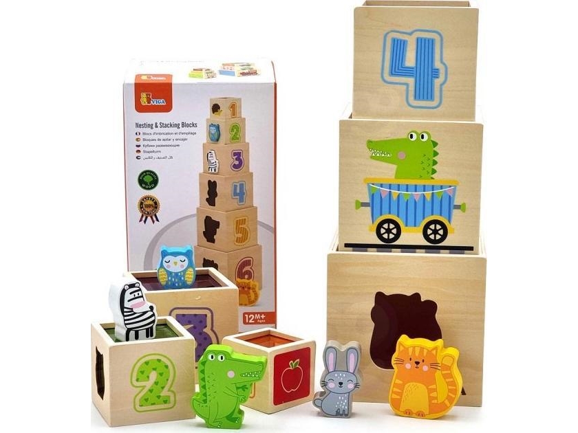 Viga Toys VIGA træpyramide puslespil til sortering af blokke