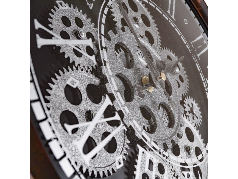 Vilde seinäkello riipus teollinen pyöreä musta hopea liikkuva hammaspyörä mekanismi parvi 35 cm