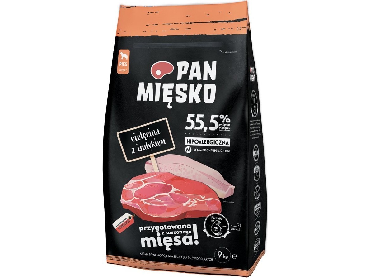 Pan Miesko Trockenfutter Für Hunde Cielecina Mit Truthahn (Erwachsen) Knusprig M 9 Kg