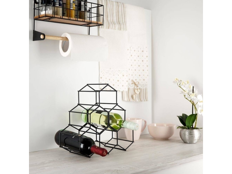 Vilde Metallinen viiniteline musta 6 pulloa 29.5x14.5x28.5 cm