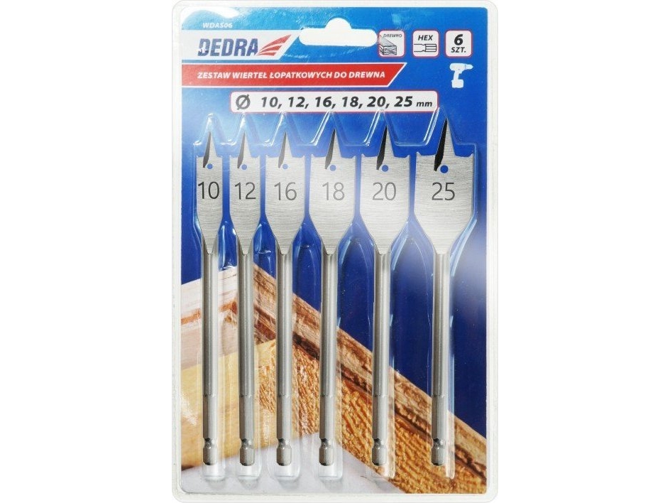 Drill Drill Dedra Set Skovlbor Til Drawna 6Stk:10,12,16,18,20,25M