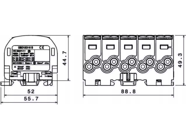 Simet Paskirstymo Blokas – Atšaka Al/Cu Scb 25-5X (80150) Simblock Sza/No/Zie 81500020