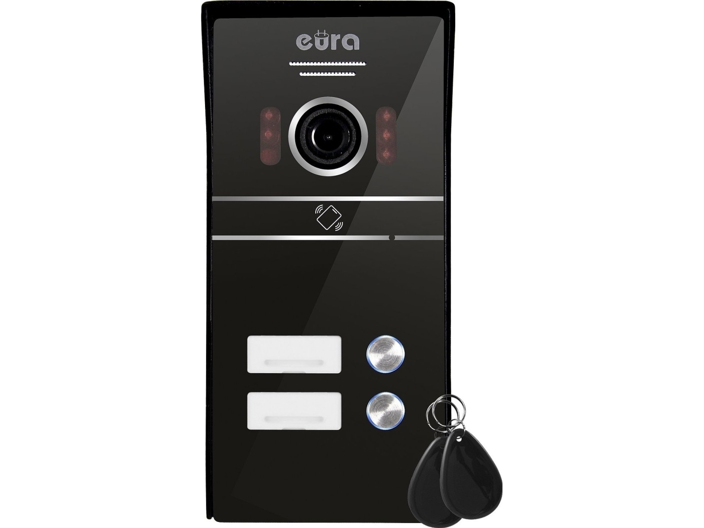 Eura Vdp-80C5 Video-Døråbningssystem, Sort, 2X Lcd 7'', Fhd, Understøttelse Af 2 Indgange, 1080P. Kamera, Rfid-Læser, Overflademonteret