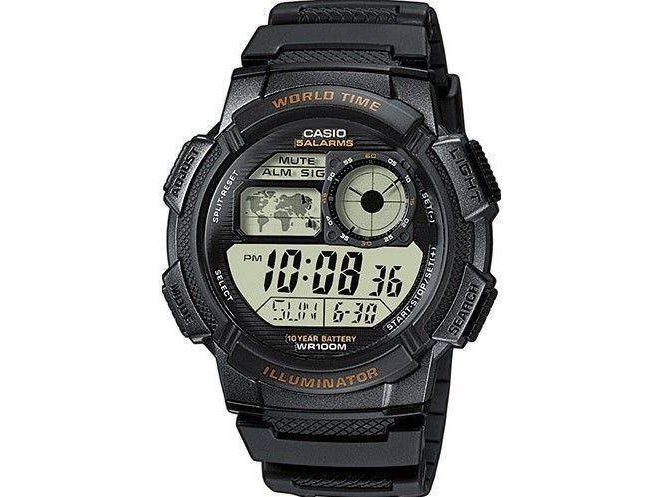 Casio unisex armbåndsur WORLD TIME Illuminator, 5 alarmer, 10-års batteri - sort/grå (Ø 48 mm)