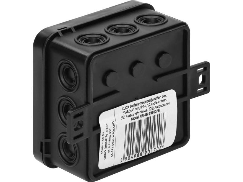 Orno dosa n/t CLICK, IP54, 12 genomföringar 85x85x41mm, svart OR-JB-13803/B | EL Artiklar - Elcentral - Monteringsskåp | GameStuff