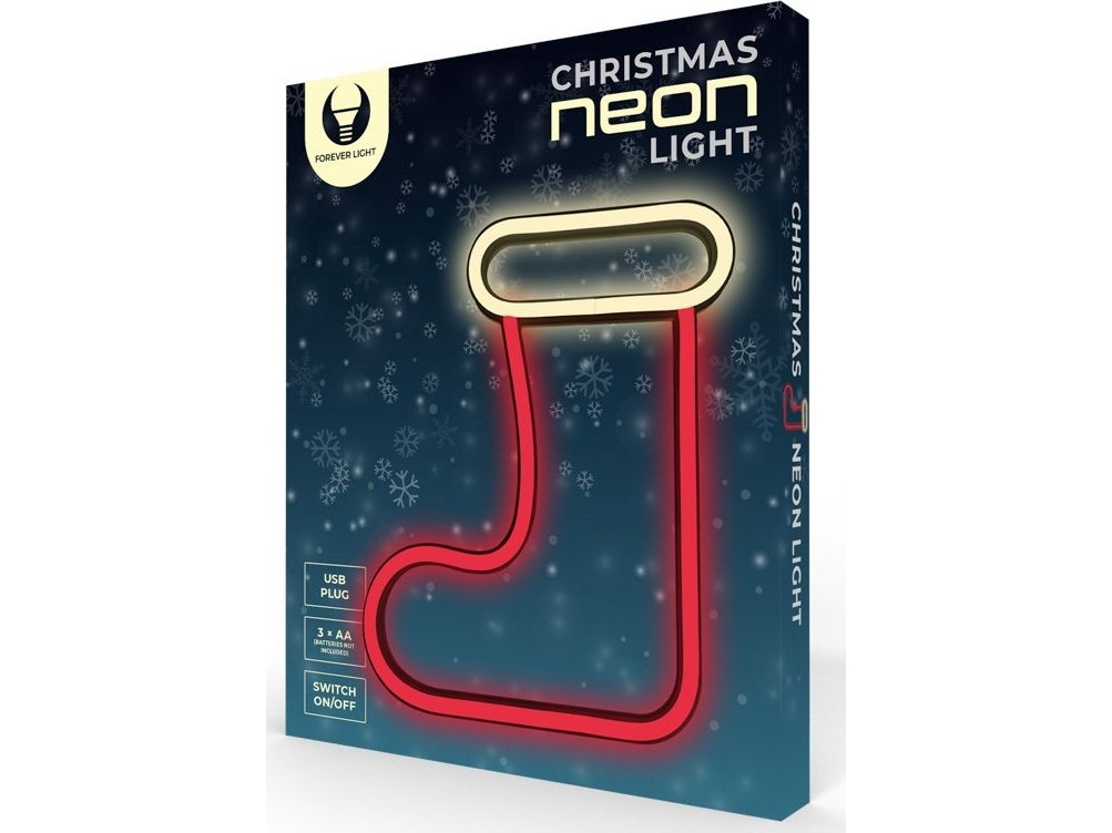 Neon LED Kalėdinė kojinė balta raudona FLNE23 Forever Light