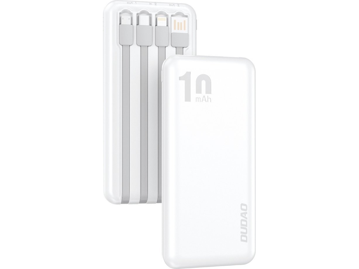 Dudao K6Pro Universal 10000mAh Power Bank with USB Cable USB Type C Lightning white (K6Pro-white) Powerbank - Hvid - 10000 mAh
