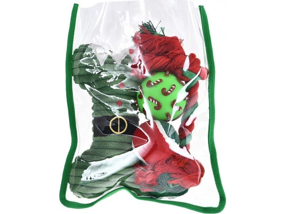 Koiran lelusetti: vinyylipallo 6.7cm, tennispallo 6.3cm, pehmoluu 21cm, naru 32cm, vihreä, 4kpl/op.