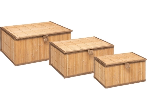 5five Simply Smart PIECES Krepšelių rinkinys su dangteliu, bambukas, 3 vnt