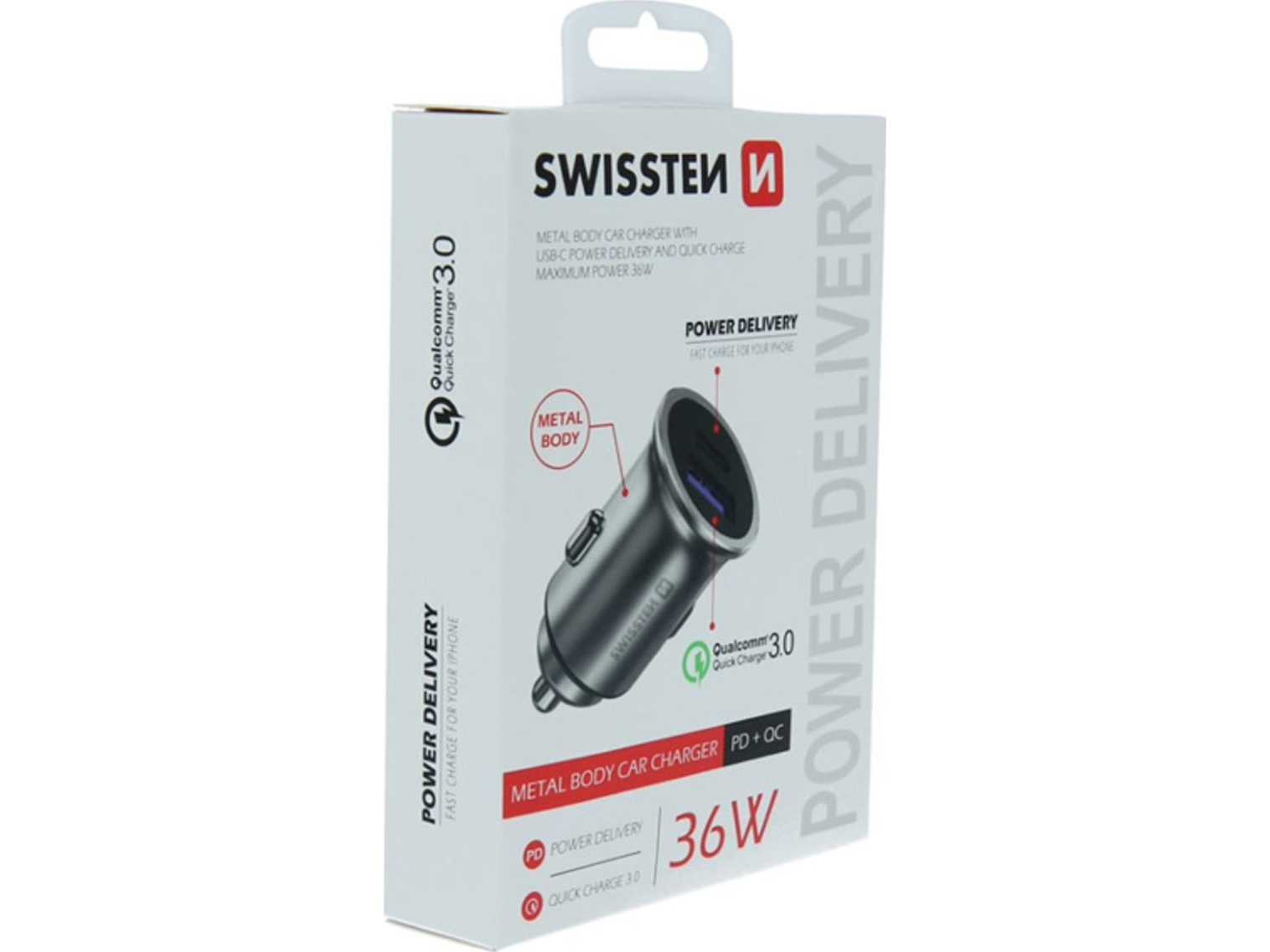 Swissten Biloplader Swissten 36W, 2-Port, Usb-C, Usb-A