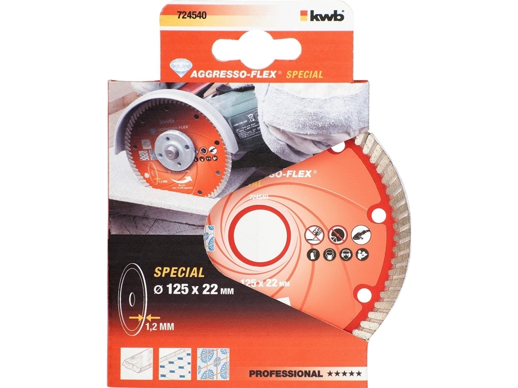 kwb 724540, Skæreskive, Beton, Granit, Marmor, Naturlig sten, Sten, Flise, Alle mærker, 2,2 cm, 12,5 cm, Rød