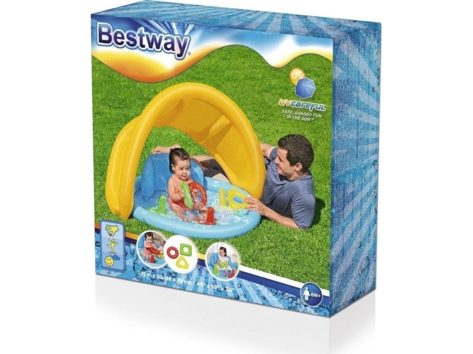 Bestway 52568 oppustelig pool med telt, ryglæn og sorteringsfunktion 1,15 m x 89 cm x 76 cm