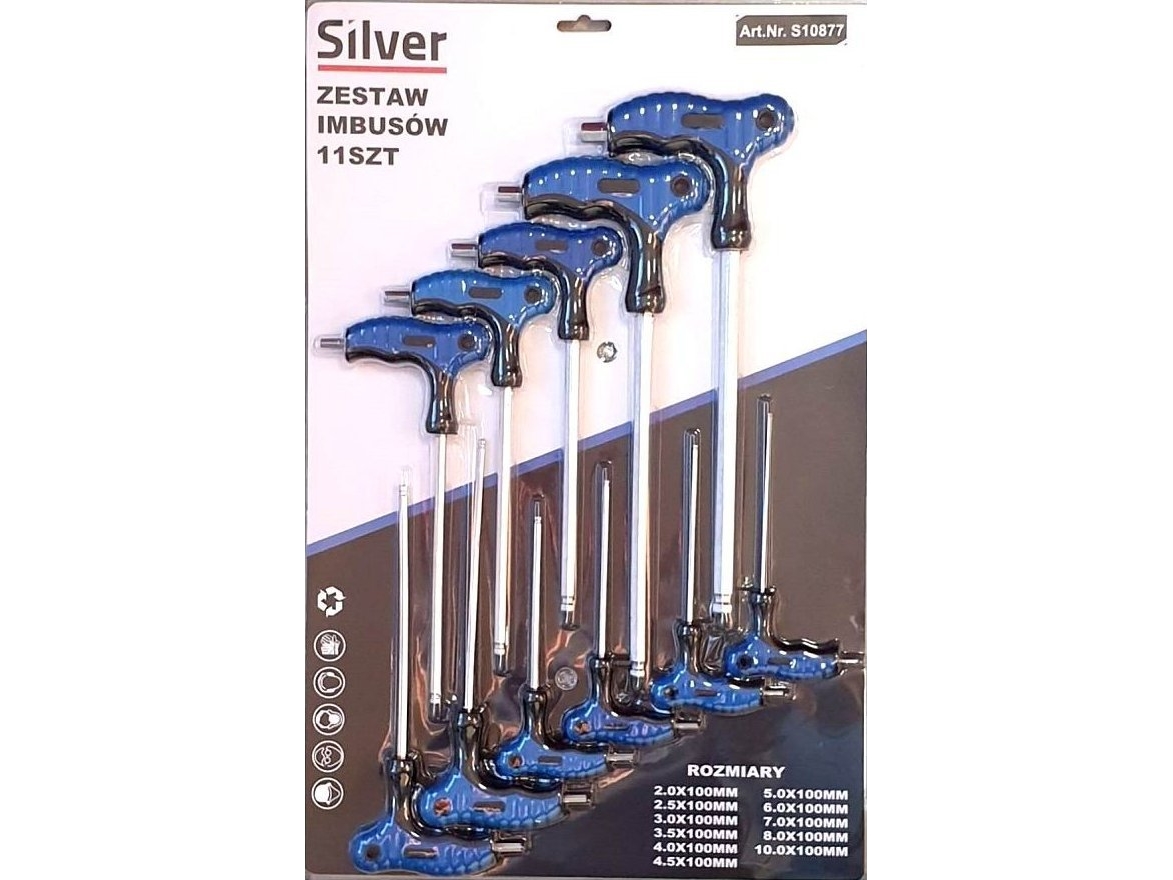 Silver WKRETAKI hex unbrakonøgle T 2-10 mm 11 stk sølv