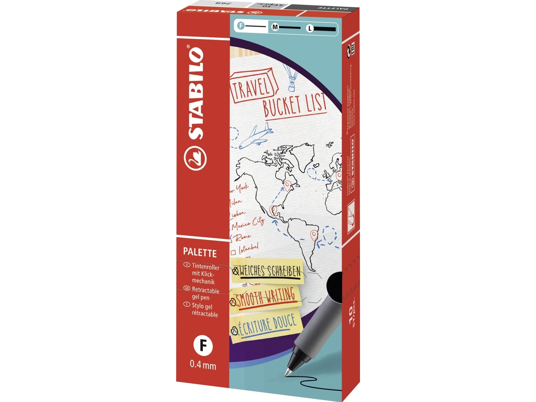 STABILO PALETTE, Optrækkelig kuglepen der kan fastgøres, Sort, Plast, Gummi, 0,4 mm, Fin, Ambidextrous