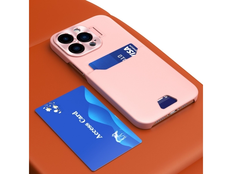 Leder-Ständerhülle Iphone 14 Pro Kartenetui Mit Stand Rosa