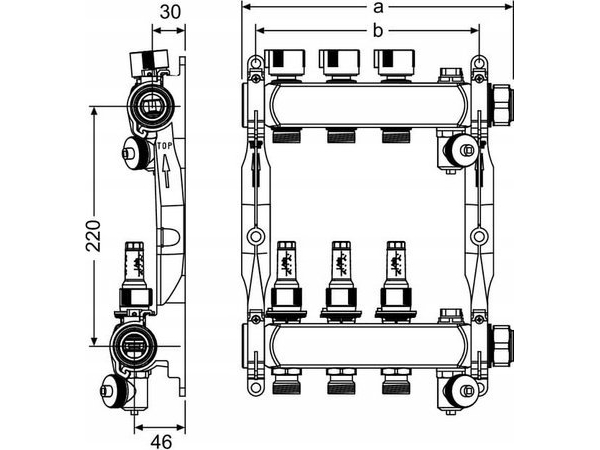 Tece 7-delt manifold i rustfrit stål (77310007)
