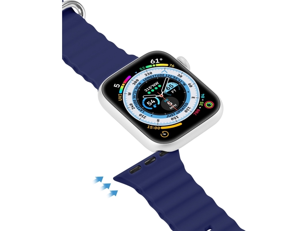 Dux Ducis Apyrankė Apple Watch 9 / 8 / 7 / 6 / 5 / 4 / 3 / 2 / Se (45 / 44 / 42Mm) Silikoninė Band Bracelet Mėlynos Spalvos (Oceanwave Version)