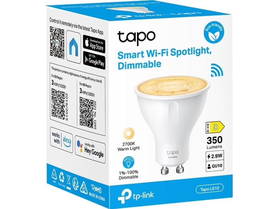 Tapo L610 - Lyspære/Led - Gu10 - 2.9 W (Tilsvarende 50 W) - Klasse D - Varmt Hvidt Lys - 2700 K