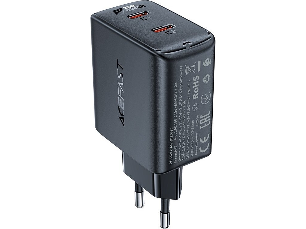 Gan 35W Pd 2X Usb C Hurtigoplader Acefast A49 - Sort