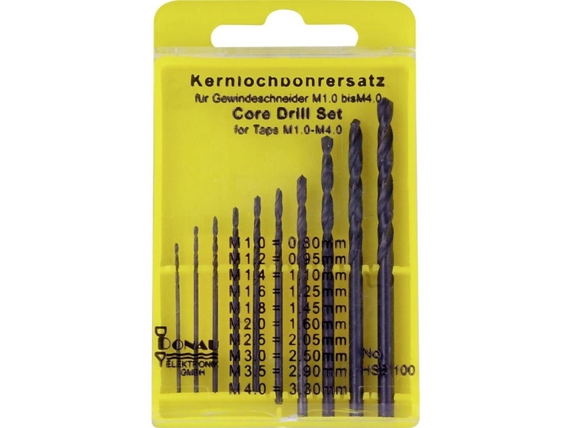 Donau Elektronik Hss100 Hss Kernbohrersatz 10-Teilig 0,8/0,95/1,1/1,2/1,45/2,05/2,5/3,3 Mm Din 338 Zylinderschaft 1 Set