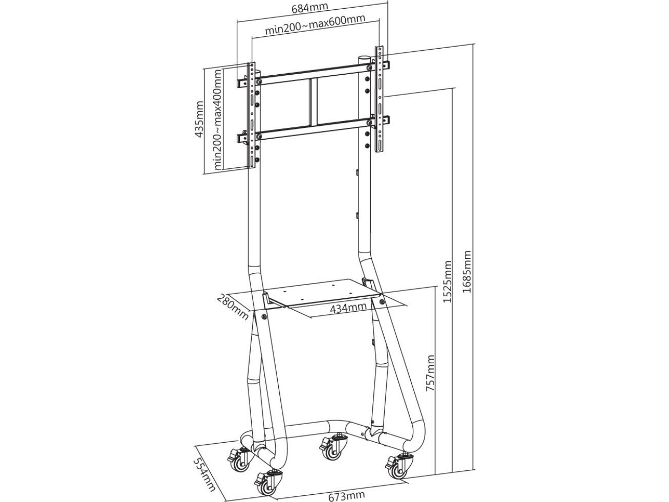 Techly Ica-Tr37, 80 Kg, 94 Cm (37"), 2,03 M (80"), 600 X 400 Mm