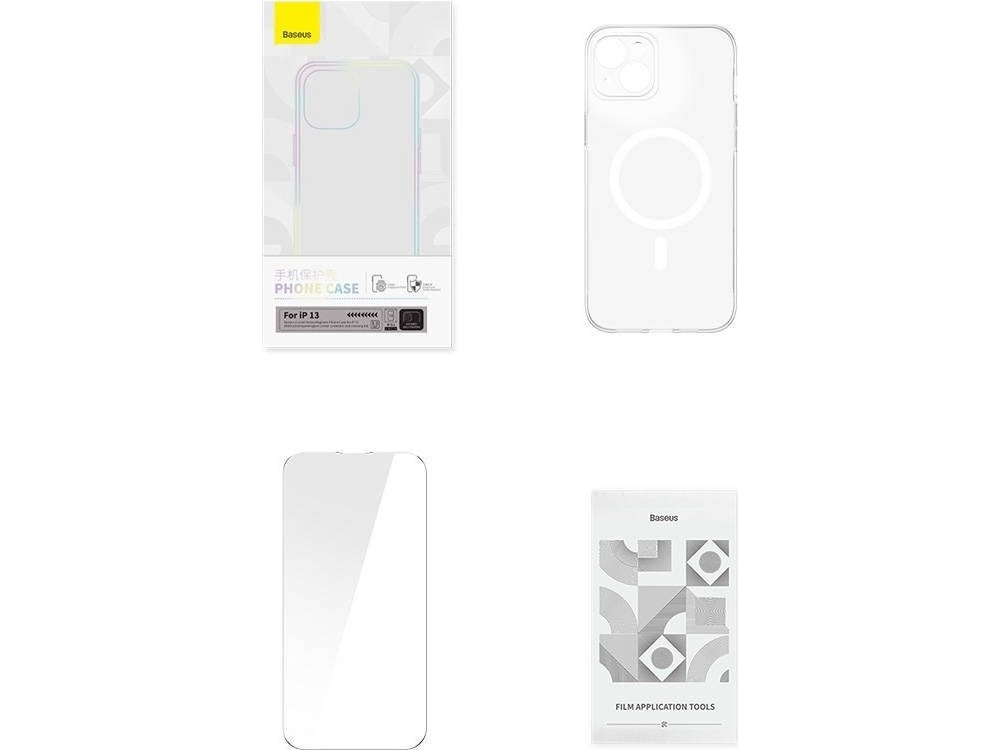 Phone case Baseus Magnetic Crystal Clear for iPhone 13 (transparent) with all-tempered-glass screen protector and cleaning kit | Spel - Headset & Streaming - Video & streaming | GameStuff