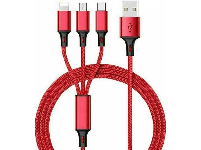 Usb-Kabel Vega Usb-A - Usb-C + Microusb + Lightning Rød/Sort (27973)