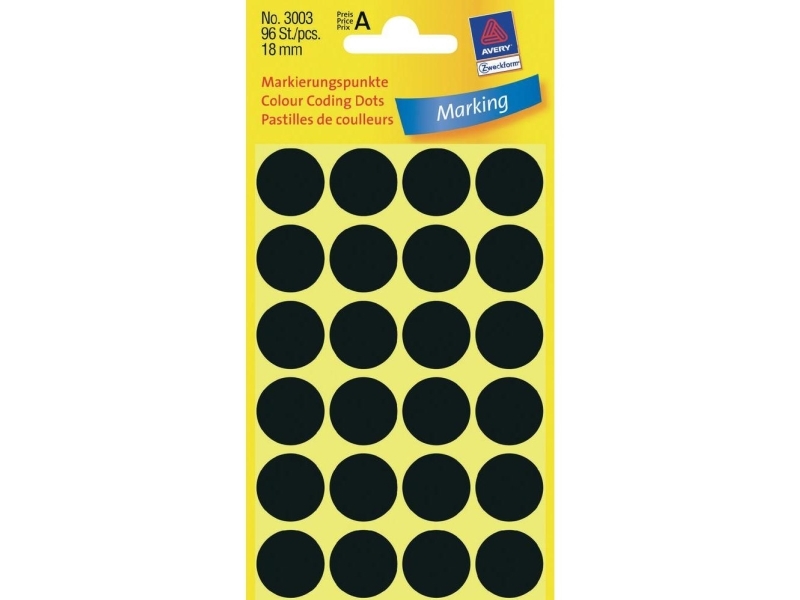 Etiket Avery 3003 Sort Ø18mm 96Stk/Pak