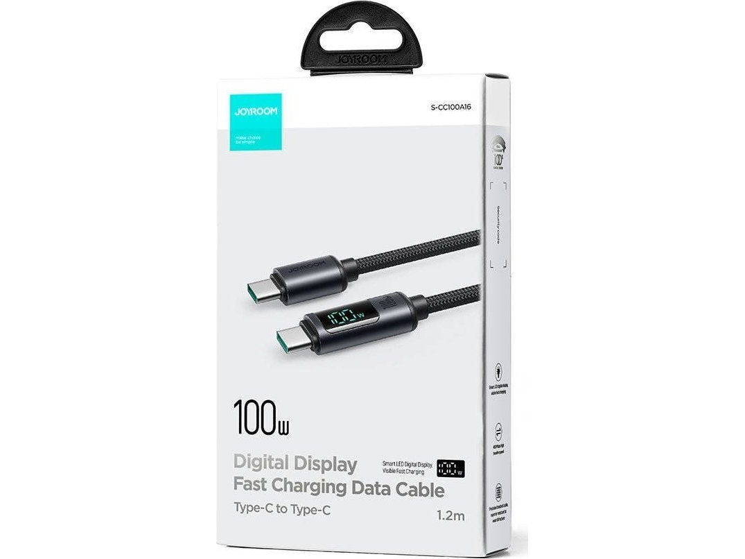 Usb C - Usb C 100W 1,2 M Kabel Med Led-Display Joyroom S-Cc100a16 - Sort