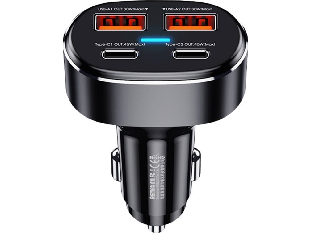 Automobilinis Įkroviklis 2X Usb, 2X Usb-C Remax Rcc329, 75W (Juodas)