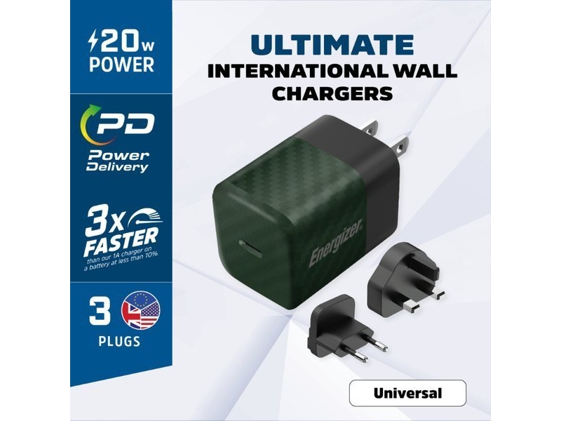 Energizer Ultimate - Multiplug Eu / Uk / Us Gan 20W Pd Netoplader (Grøn)