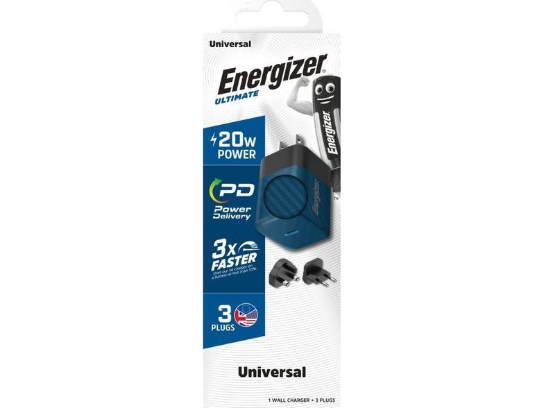 Energizer Ultimate - Multiplug Eu / Uk / Us Gan 20W Pd Netoplader (Blå)