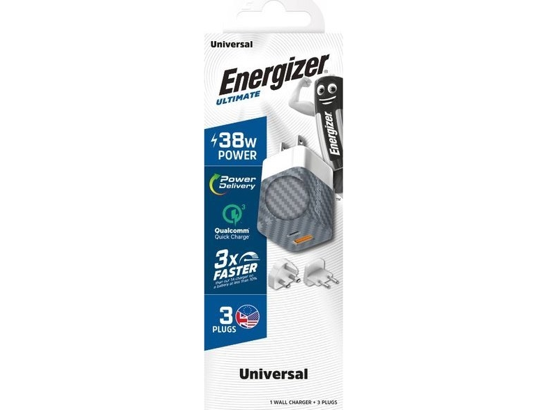 Energizer Ultimate - Multiplug Eu / Uk / Us 38W Pd + Qc3.0 Netoplader (Sølv)