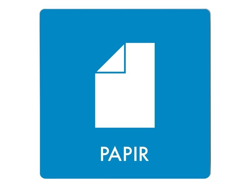 Skilt affaldspiktogram PAPIR 12x12 cm, aluminium, blå/hvid