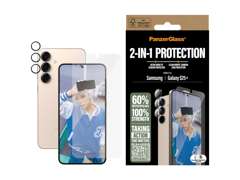 Panzerglass 2-In-1 Set Samsung Galaxy S25+, Samsung, Samsung - Galaxy S25+, Trockene Anwendung, Kratzresistent, Schockresistent, Transparent, 1 Stü