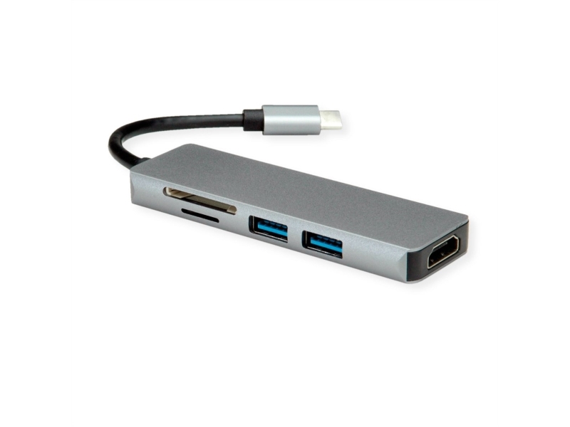 Roline Dockingstation Usb Typ C, Hdmi 4K30, 2X Usb 3.2 Gen 1, Sd/Microsd Kartenleser